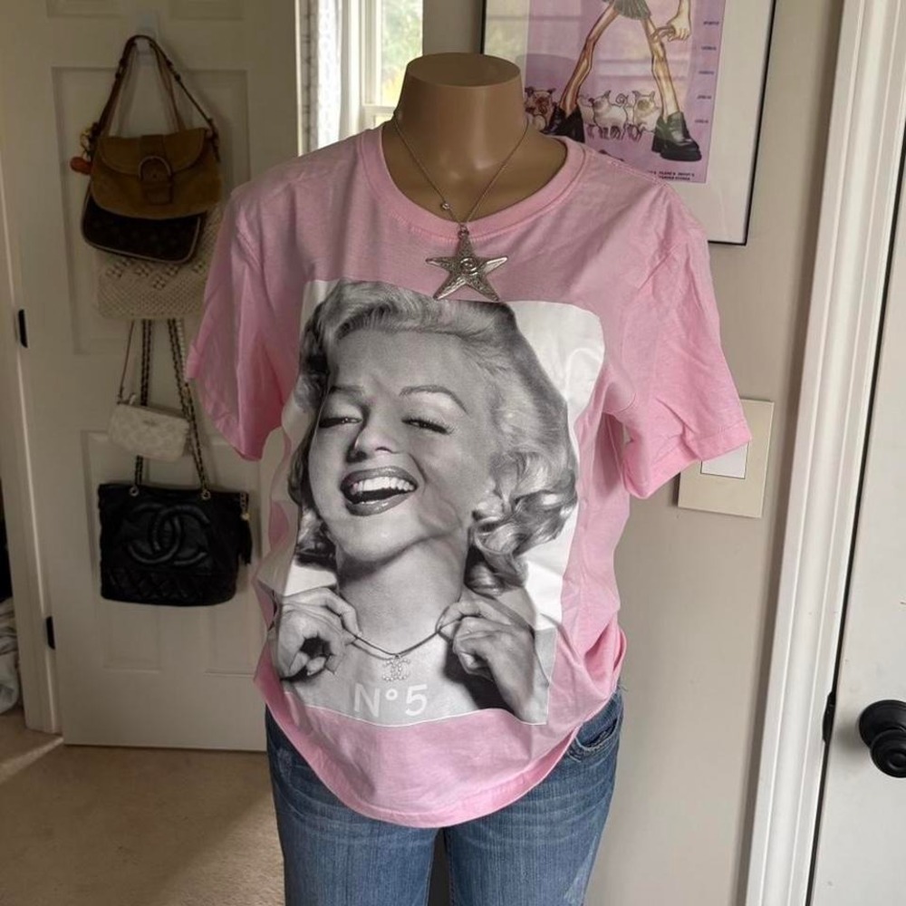 Y2K 2000s PINK MARILYN MONROE GRAPHIC t shirt top